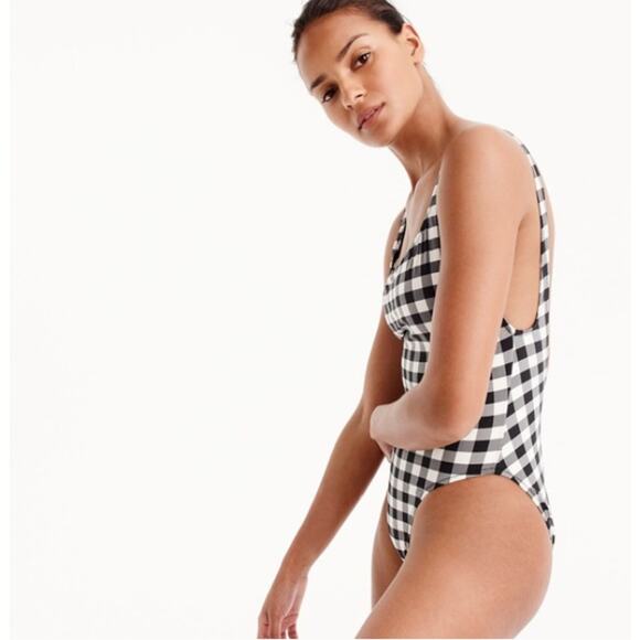 NWT J. Crew Scoopback One-piece Swimsuit in Oversized Matte Gingham Size 10